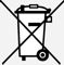 Vorgeschriebenes Symbol mit durchgestrichenem Mülleimer (Bedeutung: Gerät darf nicht in den Restmüll gegeben werden)